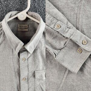Calvin Klein Medium Gray Flannel Button Up Shirt Men Long Sleeve Soft Point